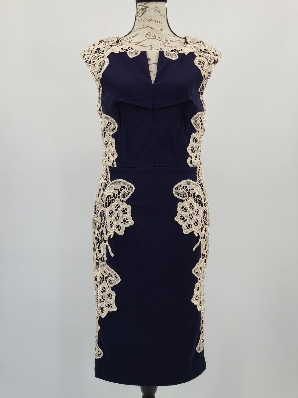 ModCloth London Dress Co Navy Bodycon Dress With Lace Side Accents Size 6 - Picture 5 of 14